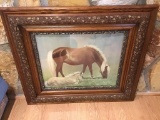 Antique oak frame with pony print.  31 x 26