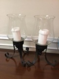 Pair 17 inch hurricane candle stands with candles
