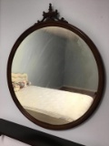 Round antique mirror.  Wall hung.  39 inches