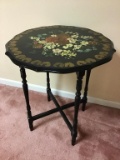 Beautiful tole painted wooden table. 28 inches