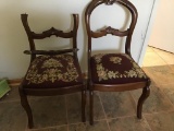 Pair rosewood chairs with needlepoint seats.  One