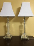 Pair heavy contemporary glass lamps