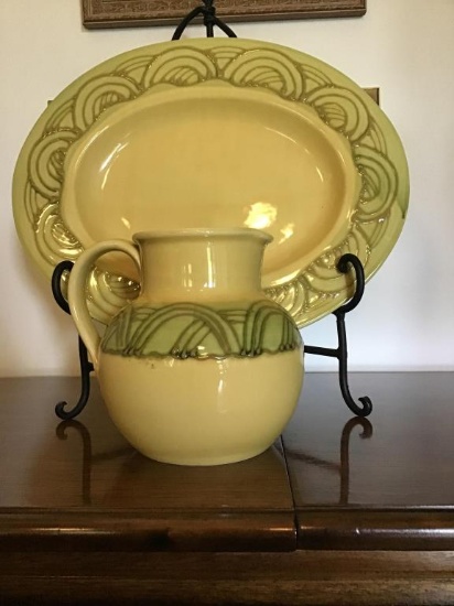 Pottery platter and pitcher