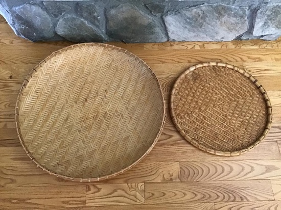 Pair wicker rattan trays