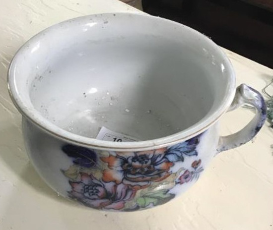 Flow blue chamber pot.  Unmarked.  9 inches. wide
