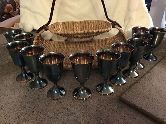 12 silver plate goblets with two tier handled