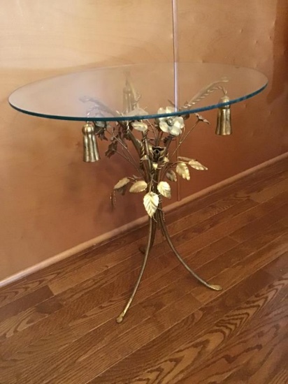 22 inch glass top table with ornate  metal base