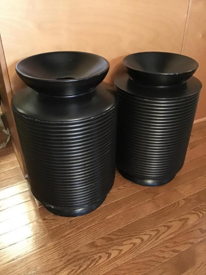 Large black floor vases. 21 and 20 inches