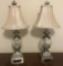 Pr 20 inch silver tone and glass boudoir lamps