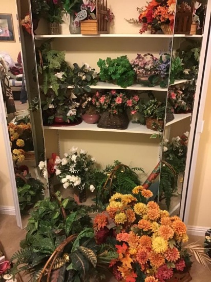 Assorted silk flowers and greenery