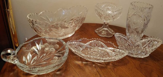 Lot pressed and cut glass