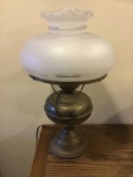 Electrified oil lamp.  19 inches tall