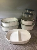 French white and clear Corning with lids