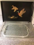 Lot of four trays.  Wooden and plastic