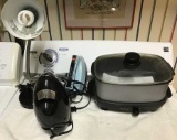 West bend crock pot, can opener, light and iron