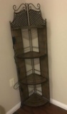 Corner shelf.  Metal and wicker