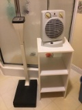 Floor scale, shelf and oscillating heater