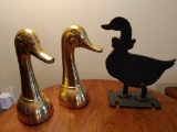 Brass duck bookends, cast iron duck