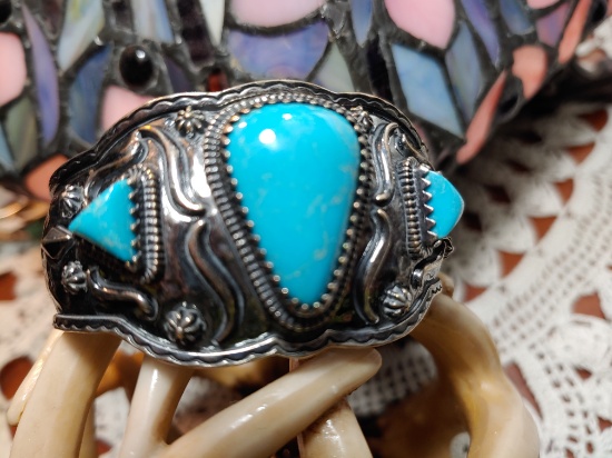 Sterling and turquoise cuff.  Marked 925