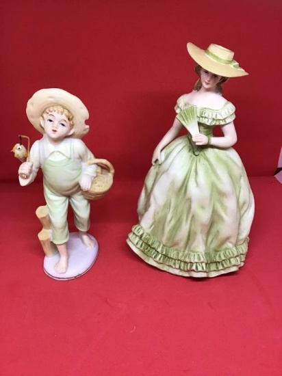 Pair porcelain figurines.  Japan.  8 and 7 inches