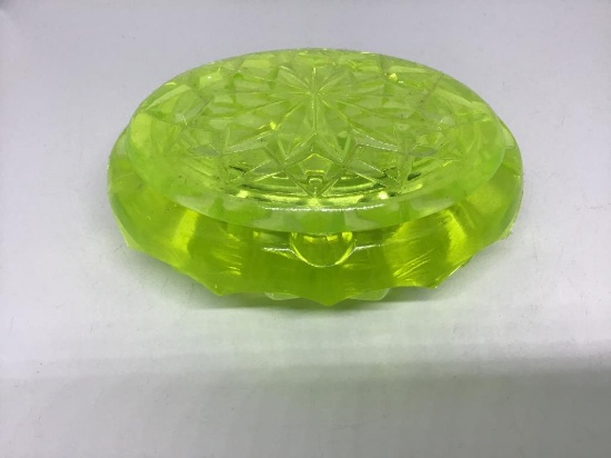 Vaseline glass covered ashtray