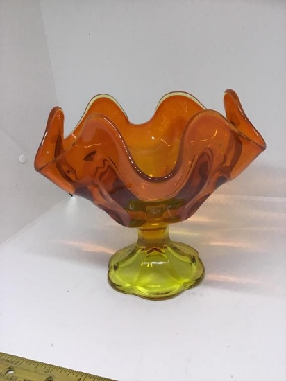 Blenko Amberina footed compote.  6 inches tall