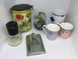 Tea Cups, Tea Balls, Carafe And Sheffield Pewter