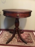 Mahogany Drum Top Table. Brass Feet. See Photos