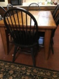 Oak Finish Farm Table. Six Windsor Chairs.