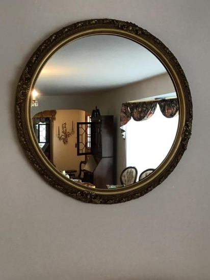 Wall Mirror. 32 Inch Round. Gold Tone Frame