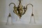 Art Nouveau Three Branch Brass Chandelier With Three Etched Glass Shades C