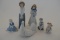 Six Porcelain Figurines Including Lladro  Nao Porcelain Dove Girl with Hat