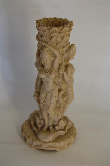 Vintage Egyptian Composite Candle Holder with Three Goddess a Lion an Eagle