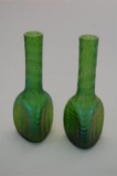 Pair Austrian Bohemian LOETZ Green Iridescent Hand Blown Glass Vases 25cm H
