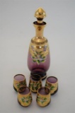 Venetian Amber Glass Liqueur Decanter With Five Matching Liqueur Glasses Gi