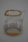Vintage Hand Blown Glass Water Jug Gilded and Etched