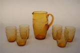 1930s Etched Amber Lemonade Set 7 in all