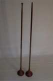Two Copper  Brass Hunting Horns L 120cm each approx