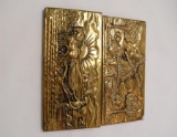 A Brass Wall Hanging Letter Holder decorated with scene of windmill and plo