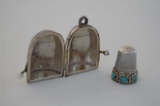 Continental 800 Silver Thimble Set Turquoise Stones in Silver Hallmarked Ca