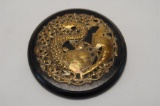 19th  20th Century Pierced Circular Brass Mounted Plaque of a Phoenix  D 15