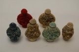 A Collection of Five Chinese Miniature Carved IvoryIvorine Scent Bottles