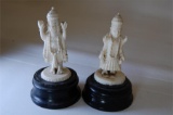 Two Miniature Carved Ivory Figurines  Hindu Deities  Brahma  Vishnu both 9c