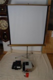 Two Vintage Slide Projectors Rank  Hanomat Plus Screen  Several Slide Magaz