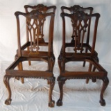 Four Reproduction Chippendale Style Mahogany Dining Chairs Ball  Claw Feet