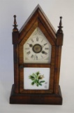 Late 19th Century America Rosewood Mantle Striking Alarm Clock with Painted