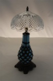A Recent Art Nouveau Style Leaded Glass Lamp Stand Together with a Crystal