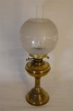Vintage Duplex Brass Oil Lamp Etched Glass 57cm in height