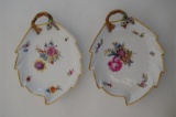 Two 19th Century Royal Copenhagen Hand Painted dishes in the Shape of Leave