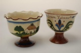 Torquay Pottery Motto Ware Two Stemmed Sugar Bowls H 9cm approx